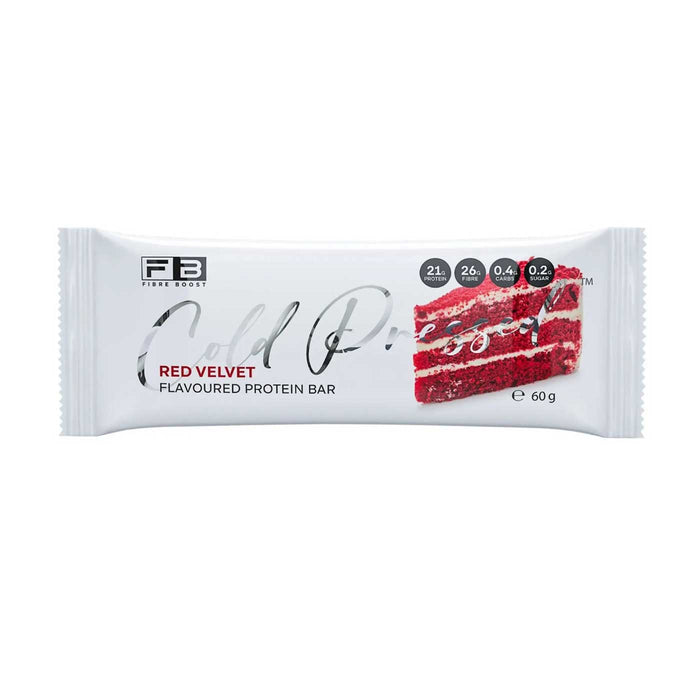 Fibre Boost Cold Pressed Protein Bar Packet Front Red Velvet Flavour