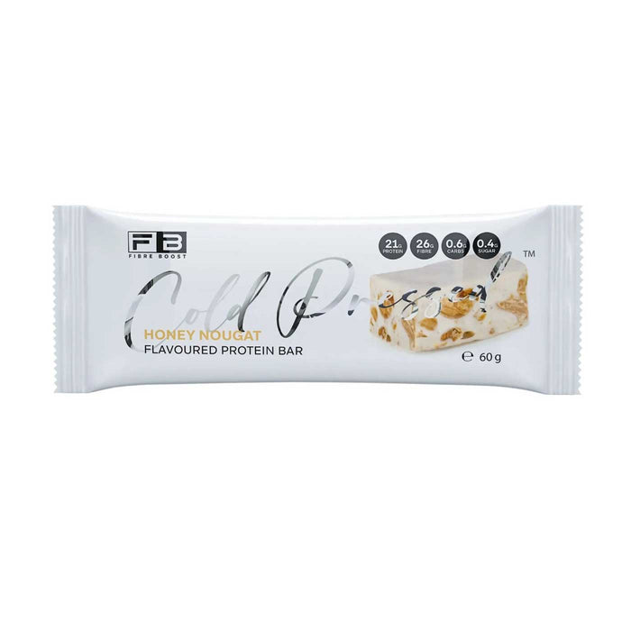 Fibre Boost Cold Pressed Protein Bar Packet Front Honey Nougat Flavour
