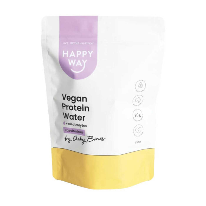 Happy Way Vegan Protein Water by Ashy Bines Passionfruit 420g Front