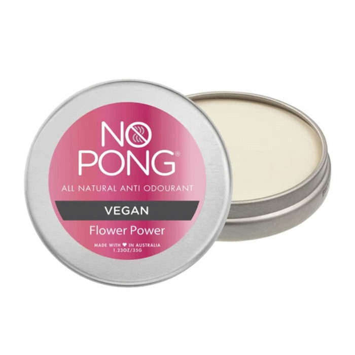 No Pong All Natural Deodorant Vegan Tin Flower Power Opened