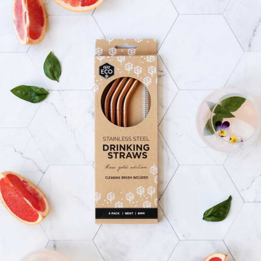 Ever Eco Stainless Steel Rose Gold Straws Bent - 4 pack