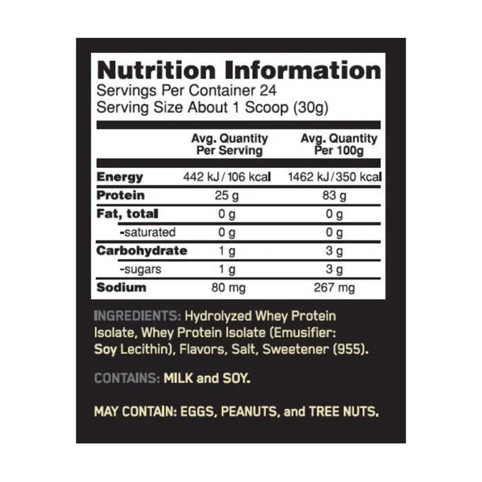 Optimum Nutrition Gold Standard 100% Isolate Protein Nutritional Panel