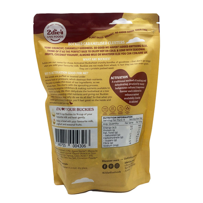 2die4 Live Foods Activated Organic Buckies - Caramelised Clusters, Ingredients, 400g