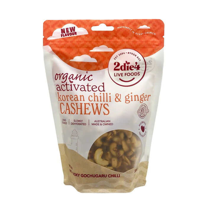 2die4 Live Foods Organic Activated Korean Chilli & Ginger Cashews 300g Wicked NRG