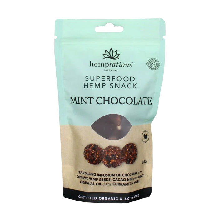 2die4 Live Foods Hemptations Superfood Hemp Snack Mint Chocolate 80g Wicked NRG