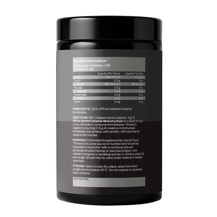 ATP PURE Verified Creatine Monohydrate 166 Serves 500g Nutritional Panel Wicked NRG