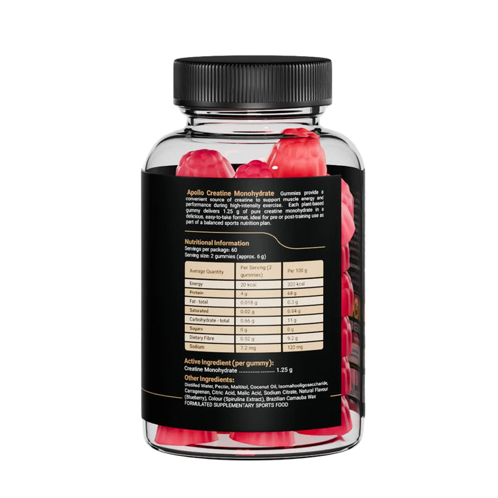 Apollo Creatine Monohydrate Gummies 120 Nutritional Panel Wicked NRG