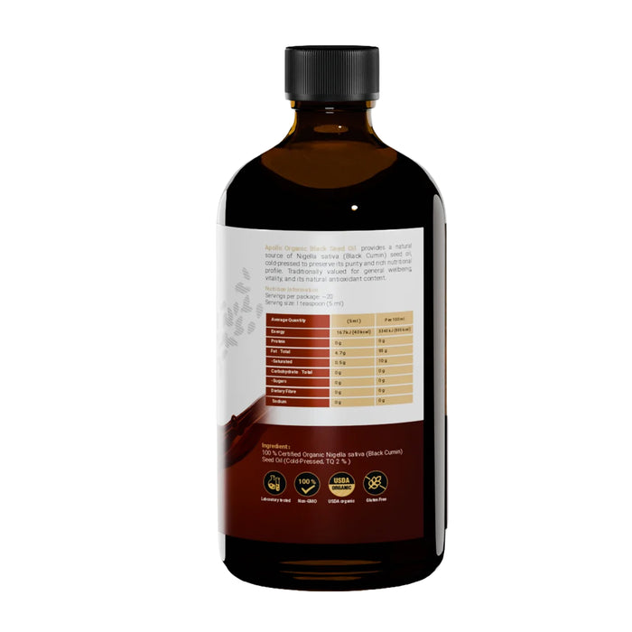 Apollo Organic Black Seed Oil TQ 2% Nutritional Panel Wicked NRG