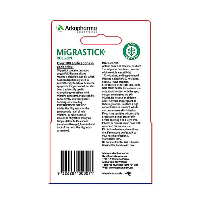 Arkopharma MIGRASTICK 3ML ROLL ON Ingredients Wicked NRG