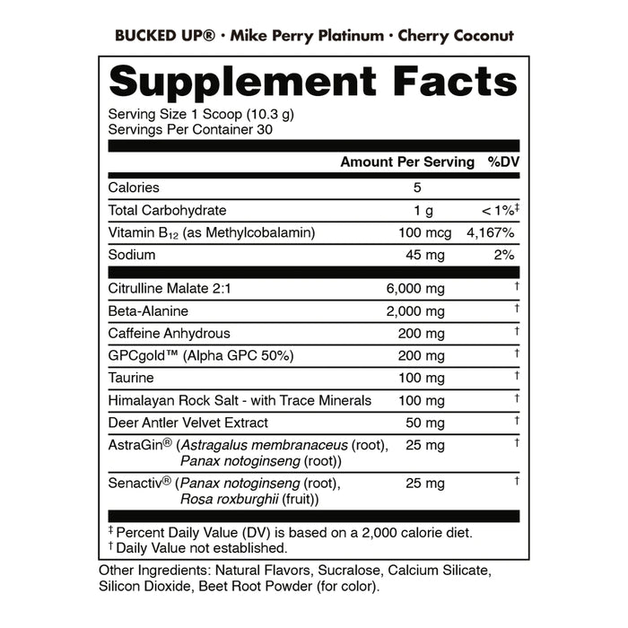 BUCKED UP Mike Perry Platinum Pre-Workout - Bucked Up - Cherry Coconut, 309g Nutritional Panel Wicked NRG