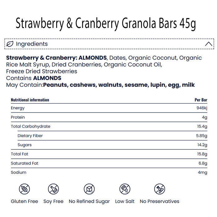 Bask & Co Strawberry & Cranberry Granola Bars 45g Ingredients Wicked NRG
