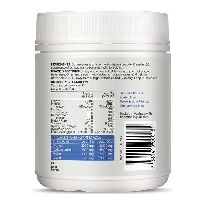 Best of the Bone Multi Collagen Protein Powder Probiotic 210g Nutritional Panel Wicked NRG