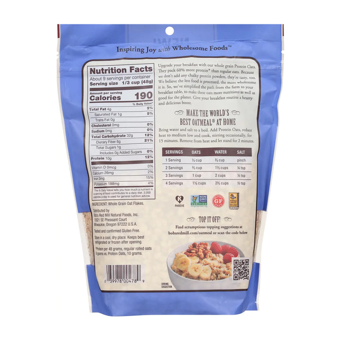 Bob's Red Mill Wheat Free Protein Oats 907g Nutritional Panel Wicked NRG