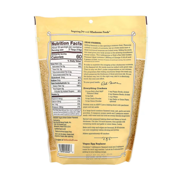 Bob's Red Mill, Organic Golden Flaxseed Meal, 453g Nutrition Panel Wicked NRG