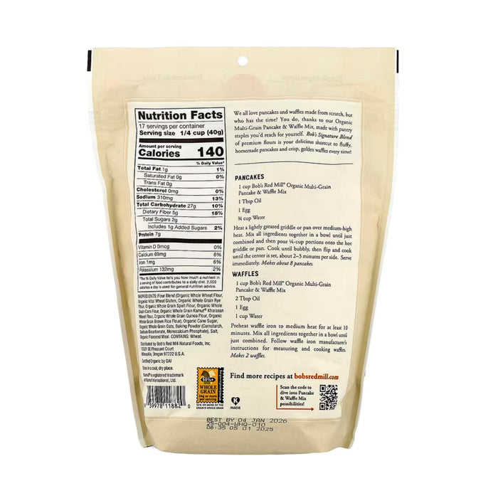 Bob's Red Mill, Organic Multi-Grain Pancake & Waffle Mix, 680 g Nutritional Panel Wicked NRG