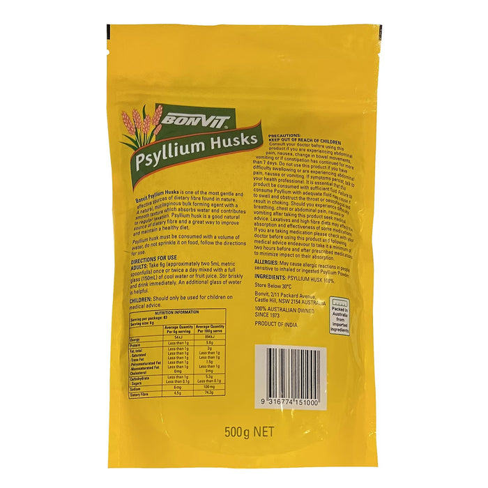 BonVit, Easy Fibre Psyllium Husk Powder, 500g, Nutritional Panel Wicked NRG