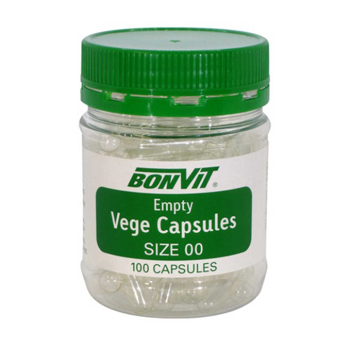 Bonvit Empty Vege Capsules - Size 00 200 caps Bottle Front