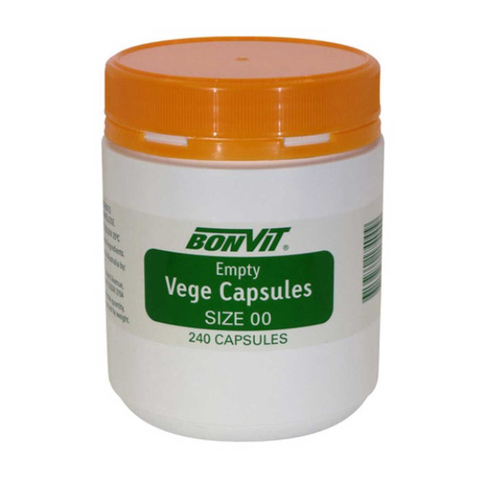 Bonvit Empty Vege Capsules - Size 00 240 Caps Bottle Front