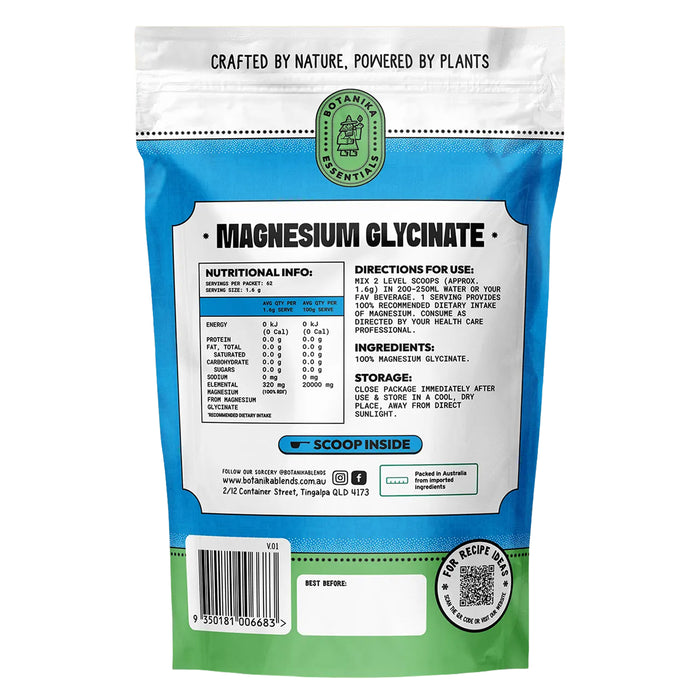 Botanika Blends Magnesium Glycinate 100g Nutritional Panel Wicked NRG