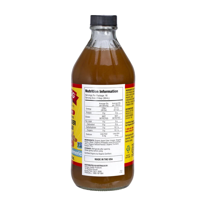 Bragg Organic Apple Cider Vinegar Pineapple Turmeric 473ml Nutritional Panel Wicked NRG