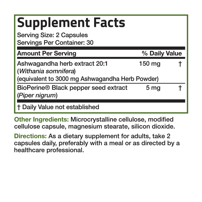 Bronson Ashwagandha Extra Strength Stress & Mood Support 60 Caps Ingredients 2 Wicked NRG
