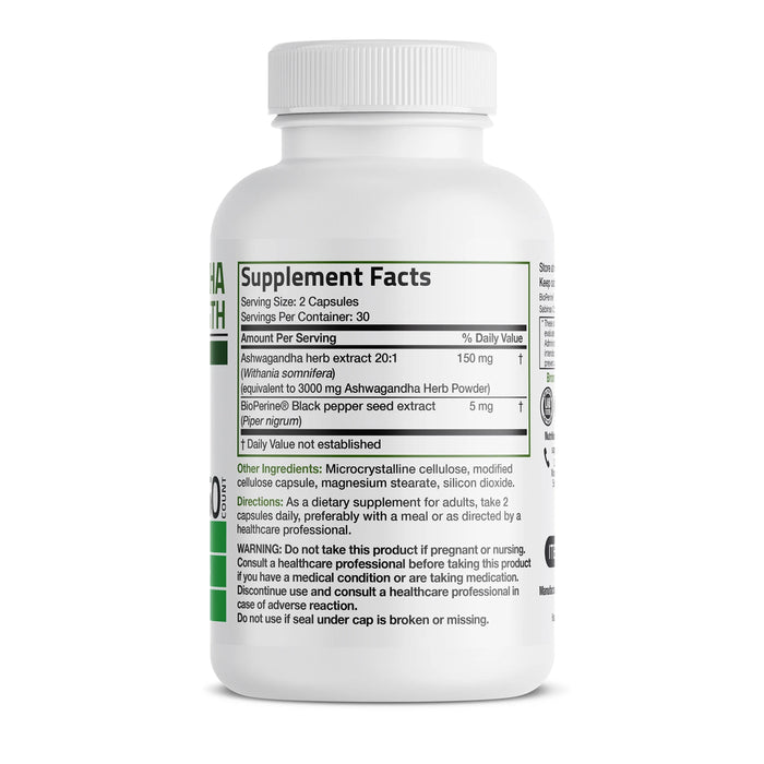 Bronson Ashwagandha Extra Strength Stress & Mood Support 60 Caps Ingredients Wicked NRG