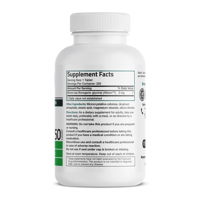 Bronson Boron 3mg 250 Tablets Nutritional Panel Wicked NRG