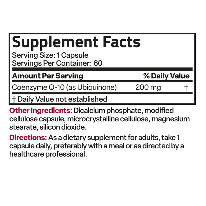 Bronson CoQ10 - 200 mg 60 Capsules Nutritional Panel, Wicked NRG