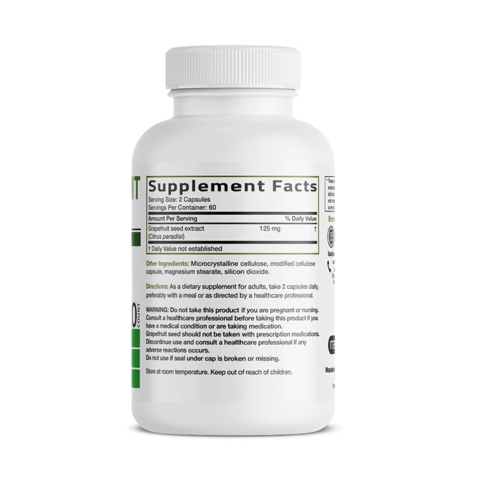 Bronson Grapefruit Seed 120 Capsules Nutritional Panel Wicked NRG