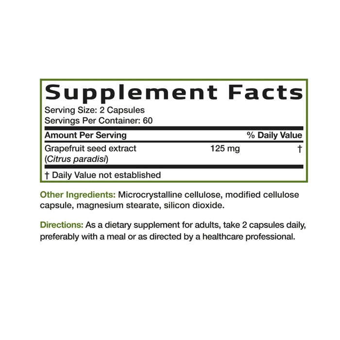 Bronson Grapefruit Seed 120 Capsules Nutritional Panel a Wicked NRG