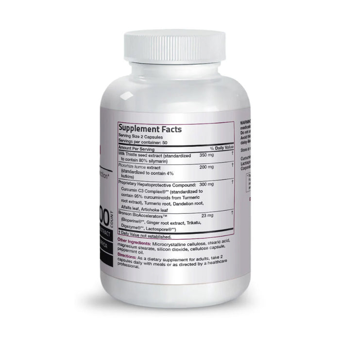 Bronson Liver Detox Formula 100 Capsules Nutritional Panel, Wicked NRG