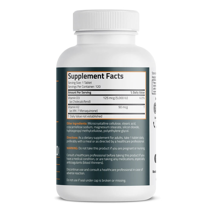 Bronson Vitamin K2 Plus D3 (MK7) Nutritional Panel Wicked NRG