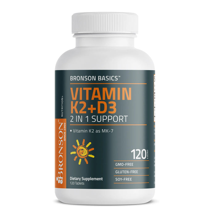 Bronson Vitamin K2 Plus D3 (MK7) 120 Tablets Wicked NRG