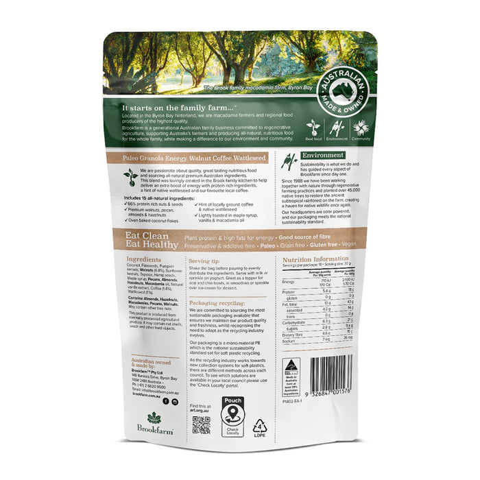 Brookfarm Energy Paleo Granola Walnut Coffee & Wattleseed 300g Ingredients Wicked NRG