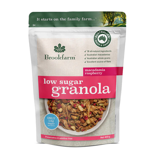 Brookfarm Low Sugar Granola Macadamia Raspberry 400g Wicked NRG