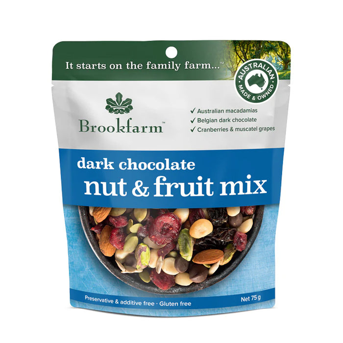Brookfarm Nut & Fruit Mix Dark Chocolate 75 Grams Wicked NRG
