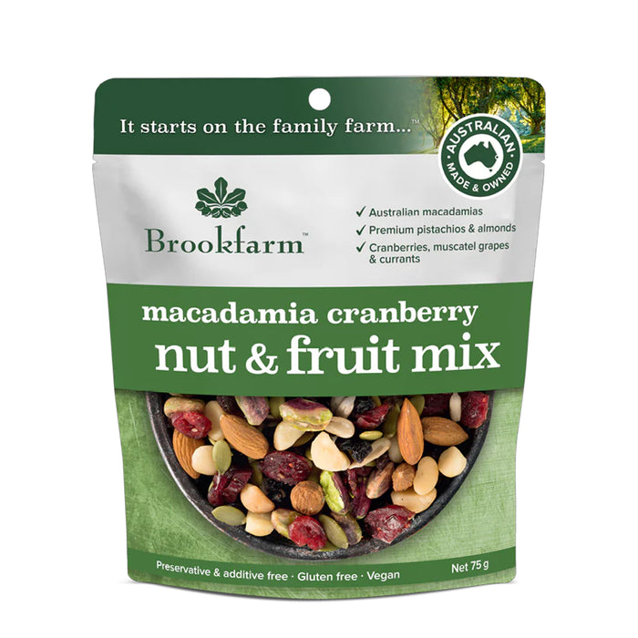 Brookfarm Nut & Fruit Mix Macadamia Cranberry 75 Grams Wicked NRG