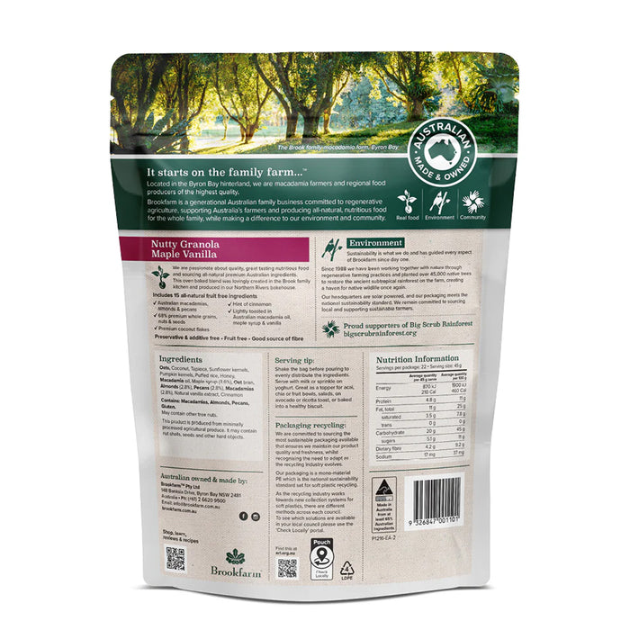 Brookfarm Nutty Granola Maple Vanilla 1kg Ingredients Wicked NRG
