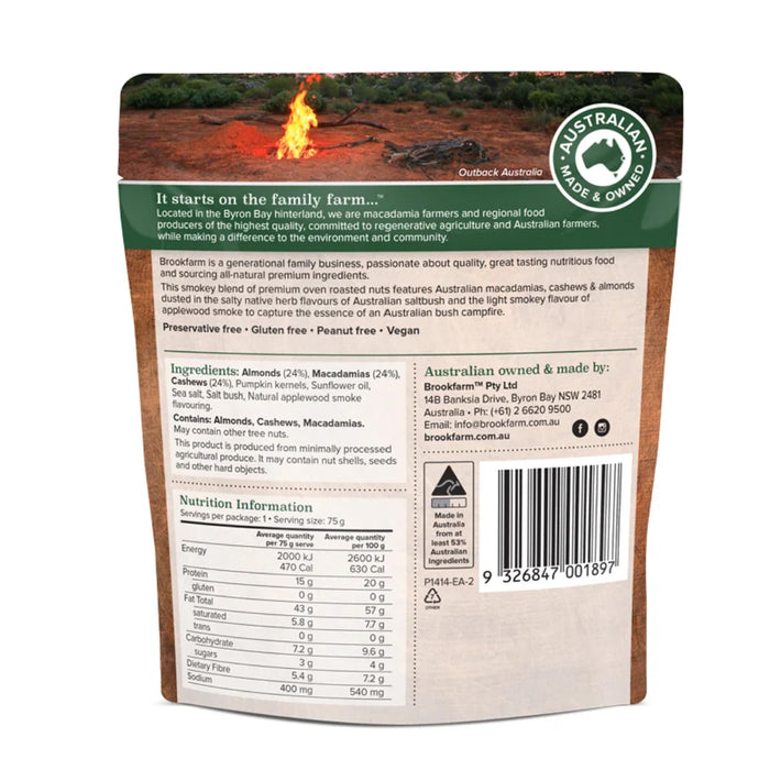 Brookfarm Roasted Nuts Smokey Australian Saltbush 75g Nutritional Panel Wicked NRG