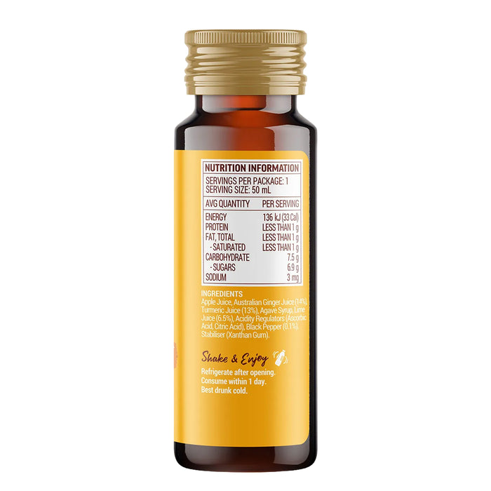 Buderim Ginger & Turmeric Wellness Shot 50ml Nutritional Panel Wicked NRG