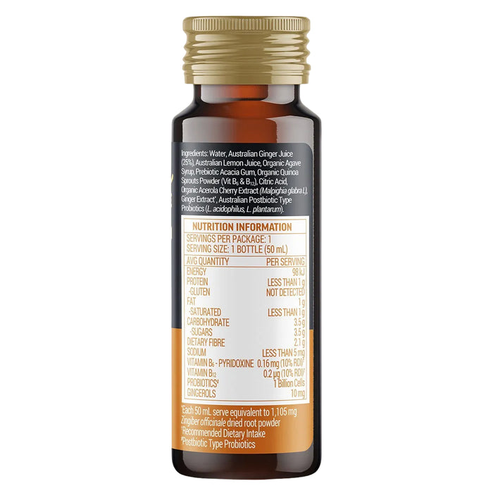 Buderim BioActive Ginger+ Immunity Shots 50mL Nutritional Panel Wicked NRG