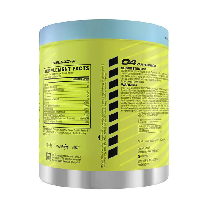 C4 Original Pre Workout Powder Icy Blue Raspberry 50 serves Nutritional Panel Wicked NRG