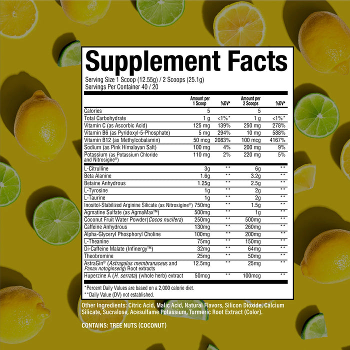 CBUM Thavage Pre-Workout Lemon Lime 18.13 oz 514 Grams 40 Serves Ingredients Wicked NRG