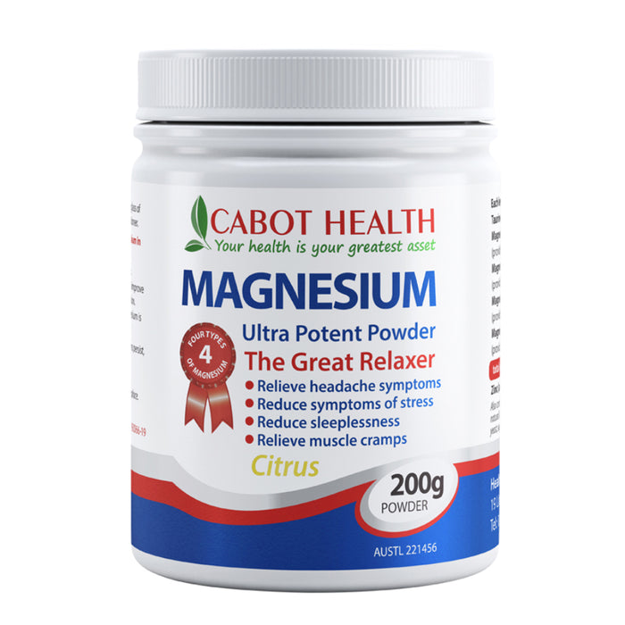 Cabot Health Magnesium Ultra Potent Citrus Powder 200g Wicked NRG