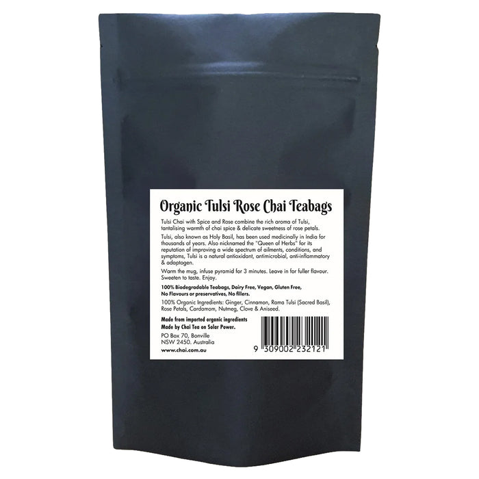 Chai Organic Tulsi Rose Chai 50g 20 Teabags Ingredients Wicked NRG