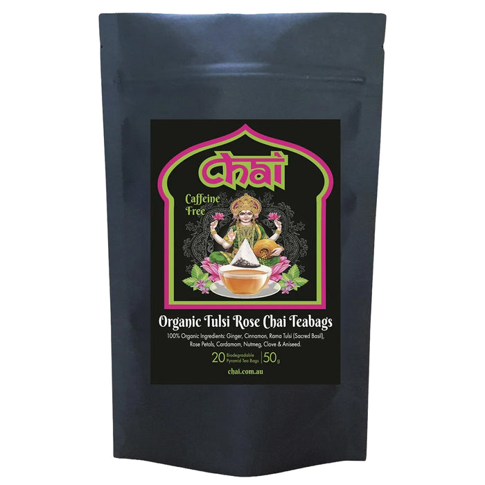 Chai Organic Tulsi Rose Chai 50g, 20 Teabags, Wicked NRG