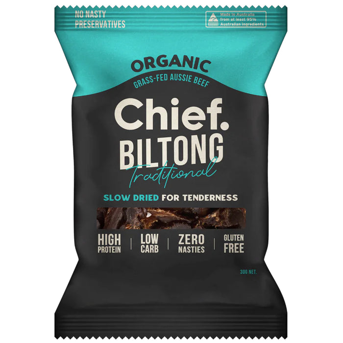 Chief Organic Grass Fed Biltong Traditional 30 grams Wicked NRG 