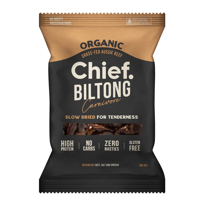 Chief Organic Grass Fed Biltong Carnivore 90 grams Wicked NRG 
