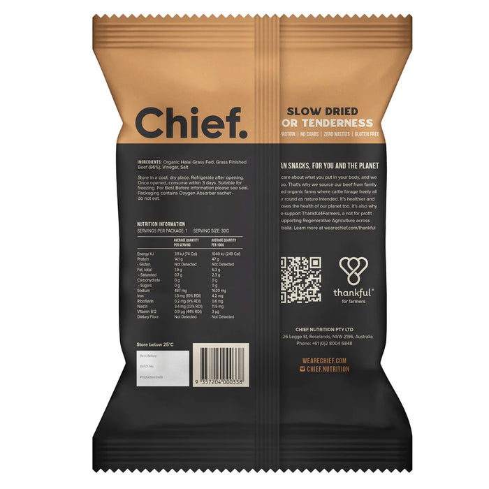 Chief Organic Grass Fed Biltong Carnivore 90 grams Wicked NRG 