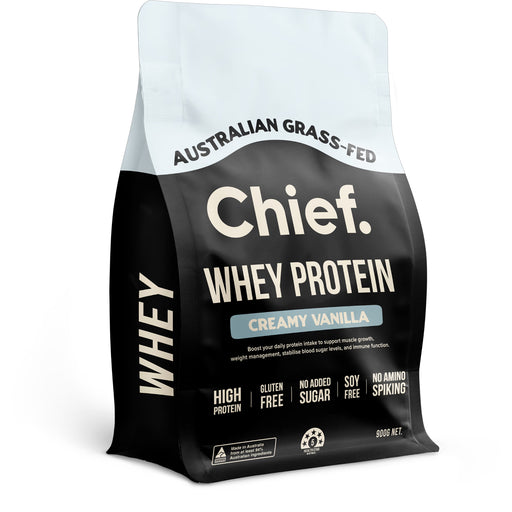 Chief Grass-fed Whey Protein Powder - Creamy Vanilla 900g 30 Serves Wicked NRG